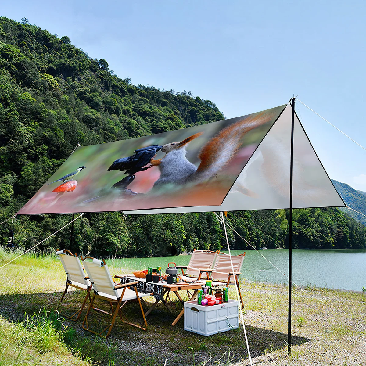 

Squirrel Holding Camera Sunshade Canopy For Family and Friend,Waterproof UV Protection Lightweight And Portable Tent For Surfers