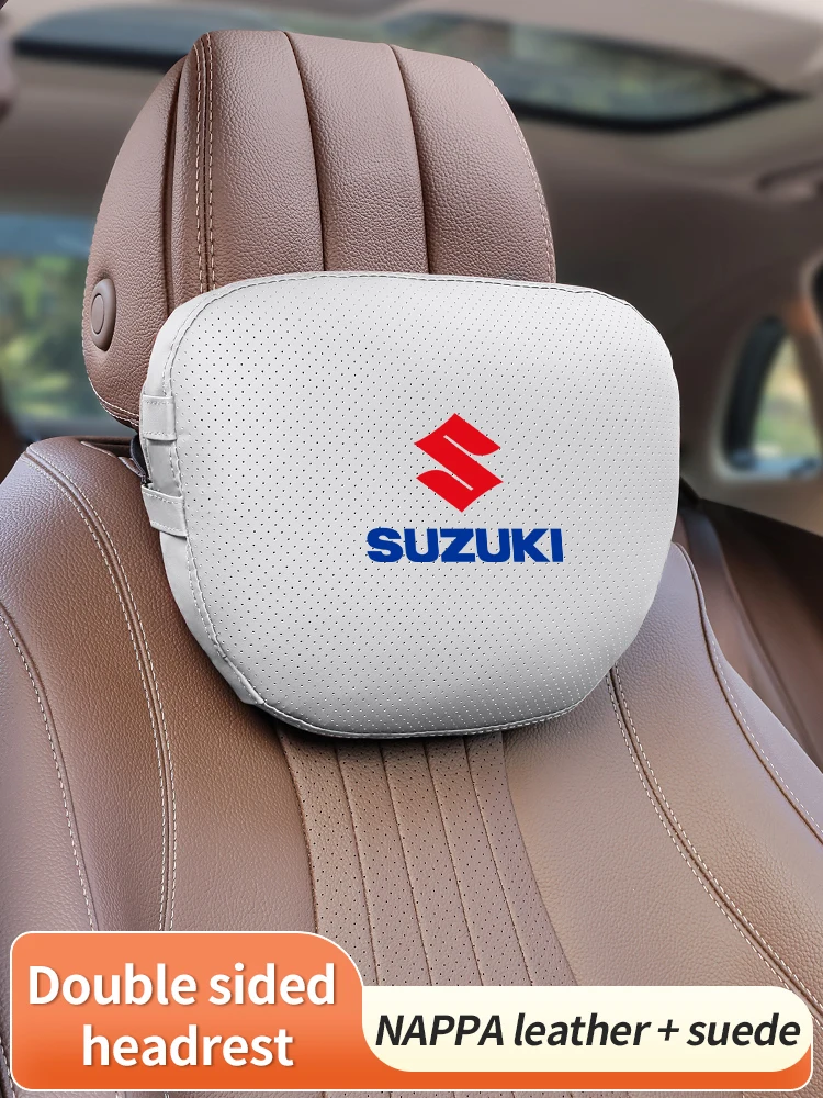 Car Suede Leather Headrest Neck Support Suzuki S-Cross Swift Samurai Alto Baleno Vitara IGNIS Jimny Ertiga Seat Waist Cushion