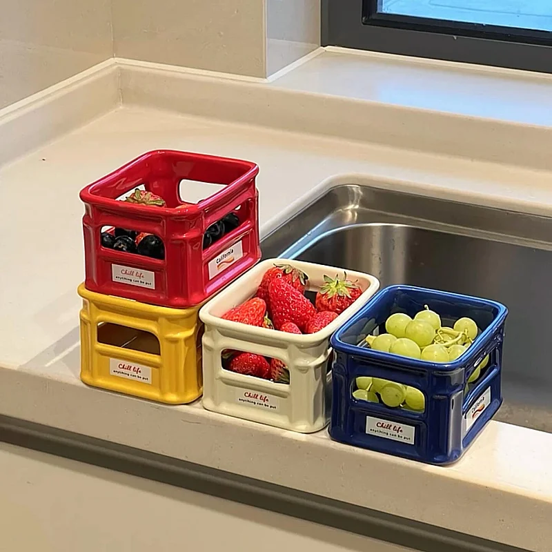 

Mini Ceramic 12x9.5x7.1cm Fruit Basket Tea Bag Coffee Desktop Storage Box Finishing Box Exquisite Storage Box