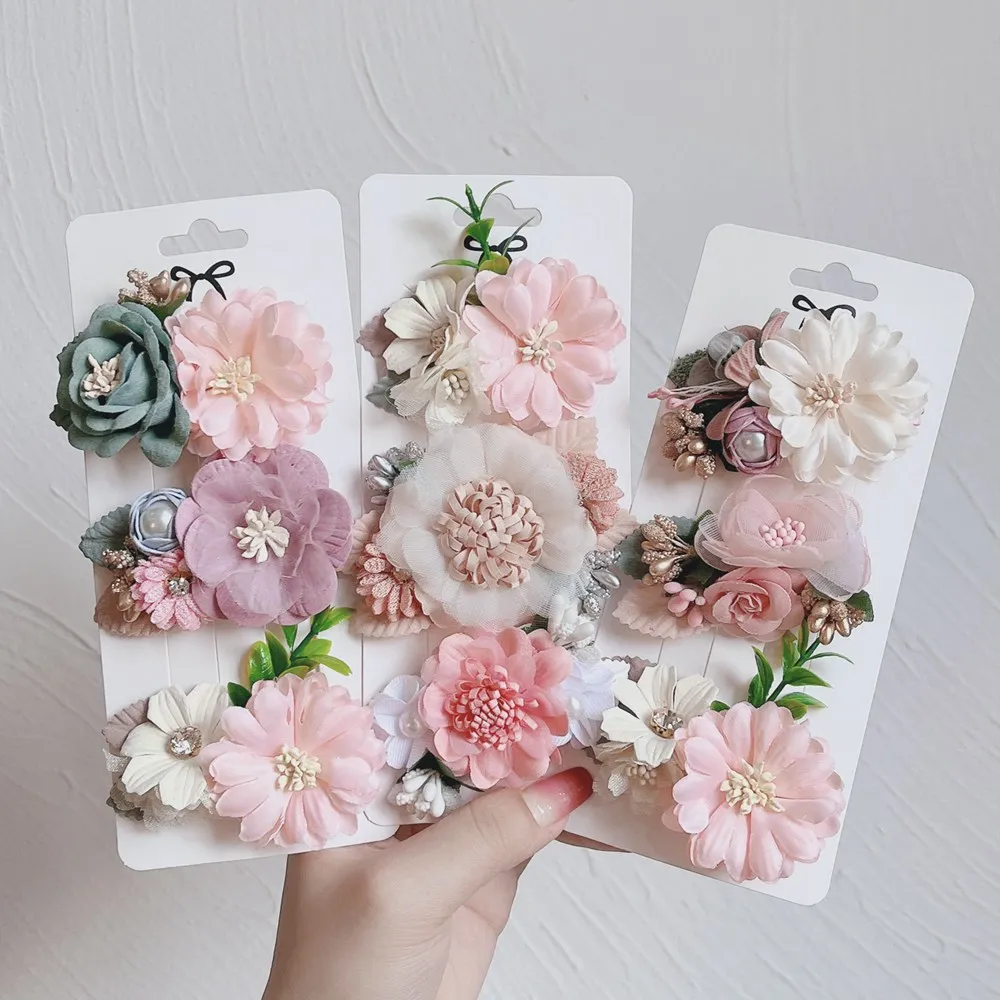 3Pcs/Set Artificial Flower Hair Clip For Kids Girls Hairpins Cute Pink Flowers Barrettes Hair Decorate Headwear Hair Accessories