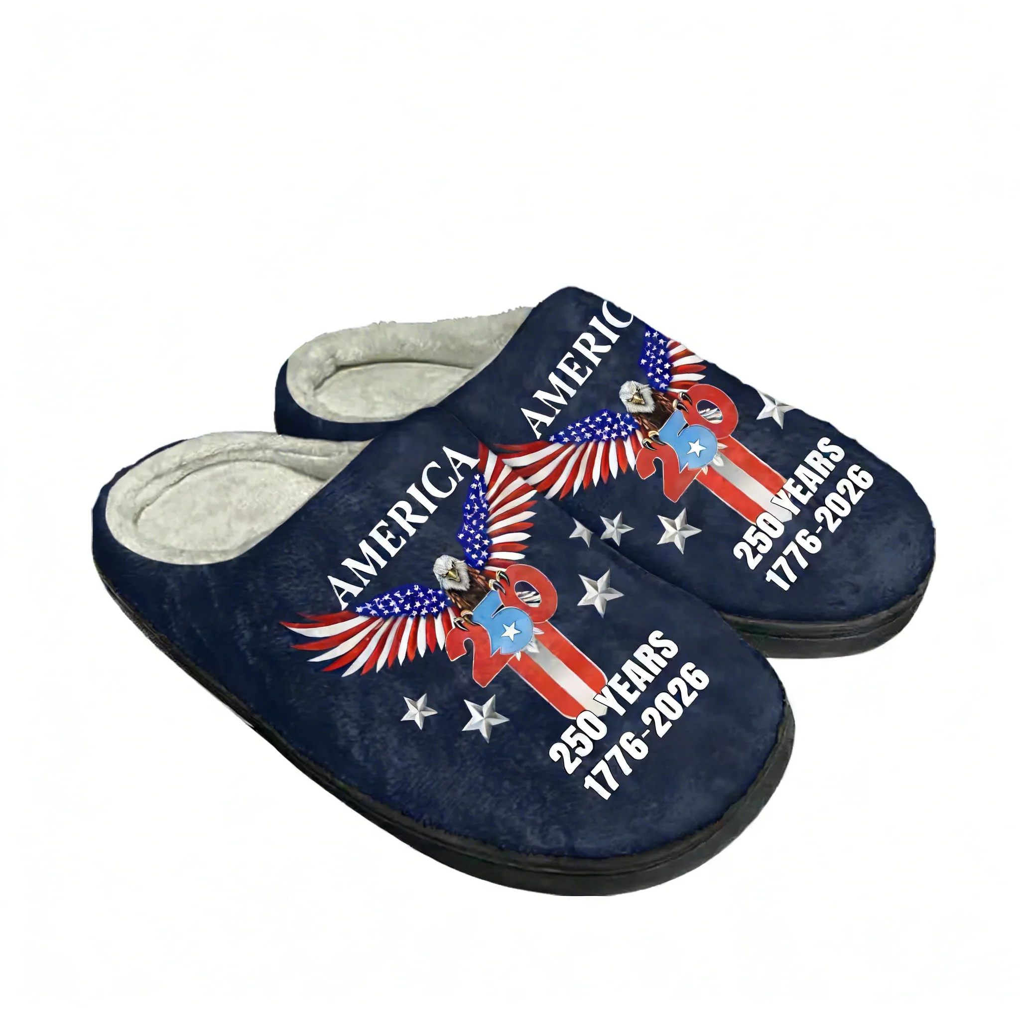 

America 250th Anniversary 1776-2026 Cotton Slippers Mens Womens Elastic Keep Warm Shoes Plush Footwear Custom Thermal Slipper