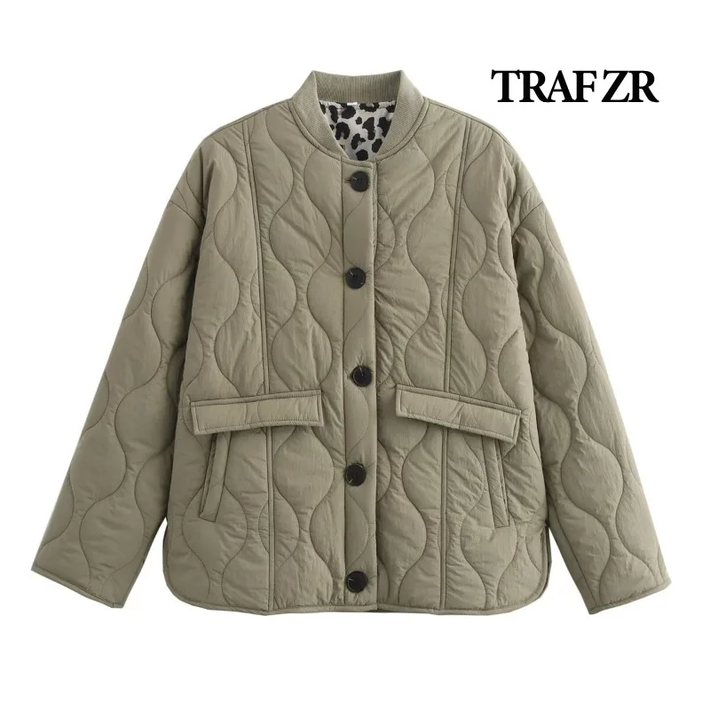 TRAF ZR Padded Coat Warm Woman Winter Coats New in Outerwears Elegant Luxury Women\'s Coat Leopard Print Lining Snow Parka