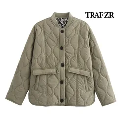 TRAF ZR Padded Coat Warm Woman Winter Coats New in Outerwears Elegant Luxury Women's Coat Leopard Print Lining Snow Parka