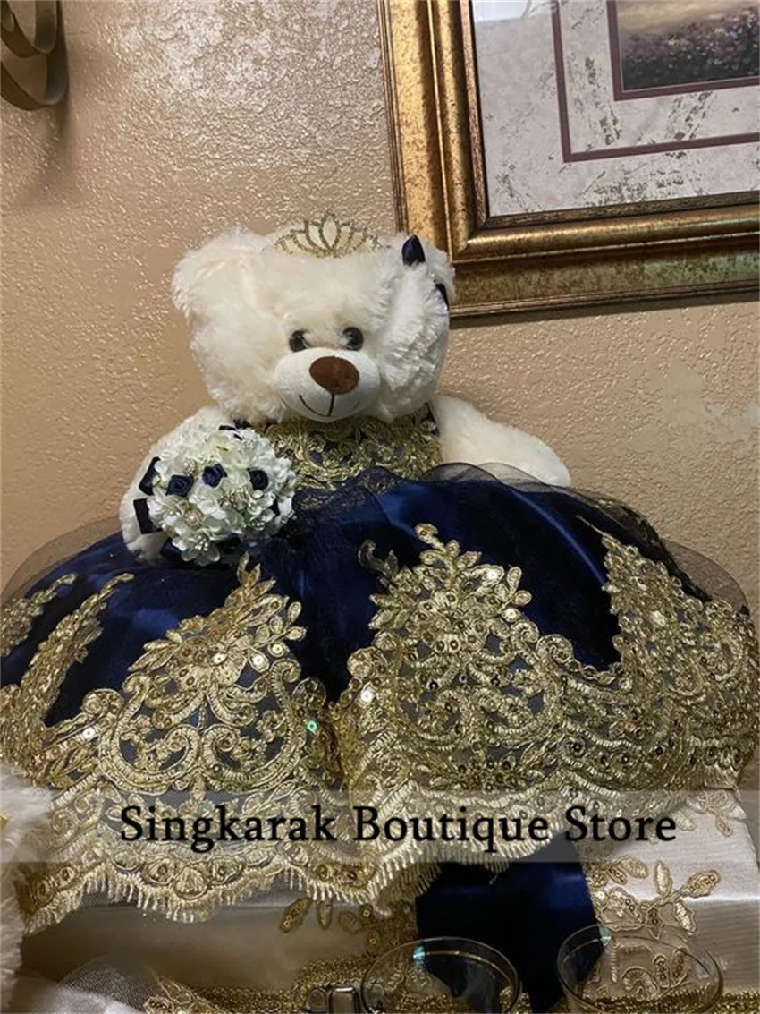 

Special Link For Personalized Quinceanera Teddy Bear Dress Luxury Gold Applique Sequins Mini Quinceanera Dress Navy Blue