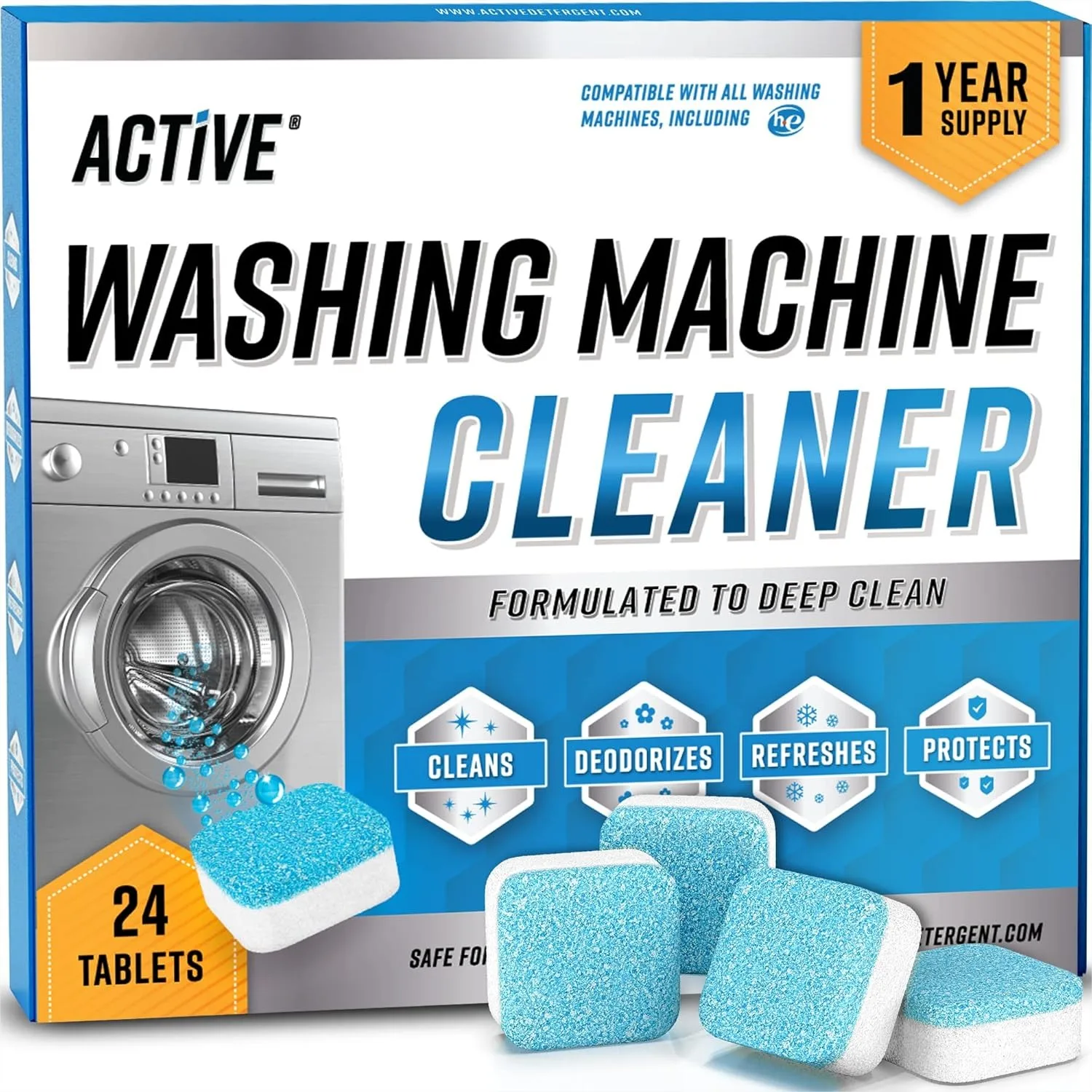 

Washing Machine Cleaner Descaler 24 Pack - Deep Cleaning Tablets for HE Front Loader & Top Load Washer, Septic Safe Deodorizer