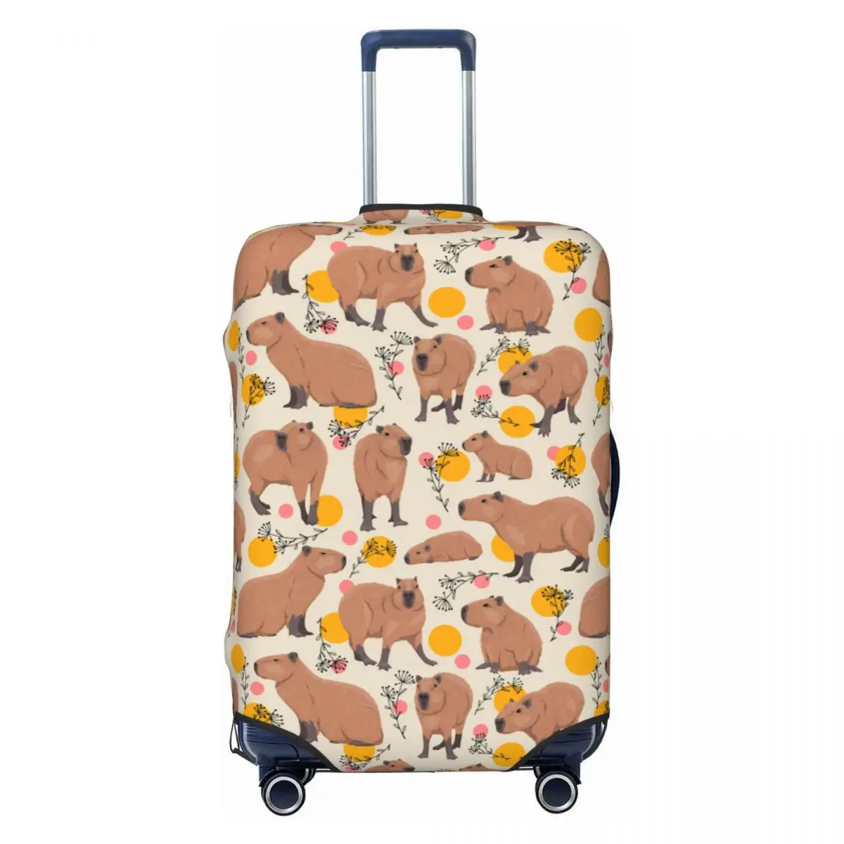 

Custom Doodle Plants Capybaras Luggage Cover Funny Wild Animals Suitcase Protector Covers Suit For 18-32 inch