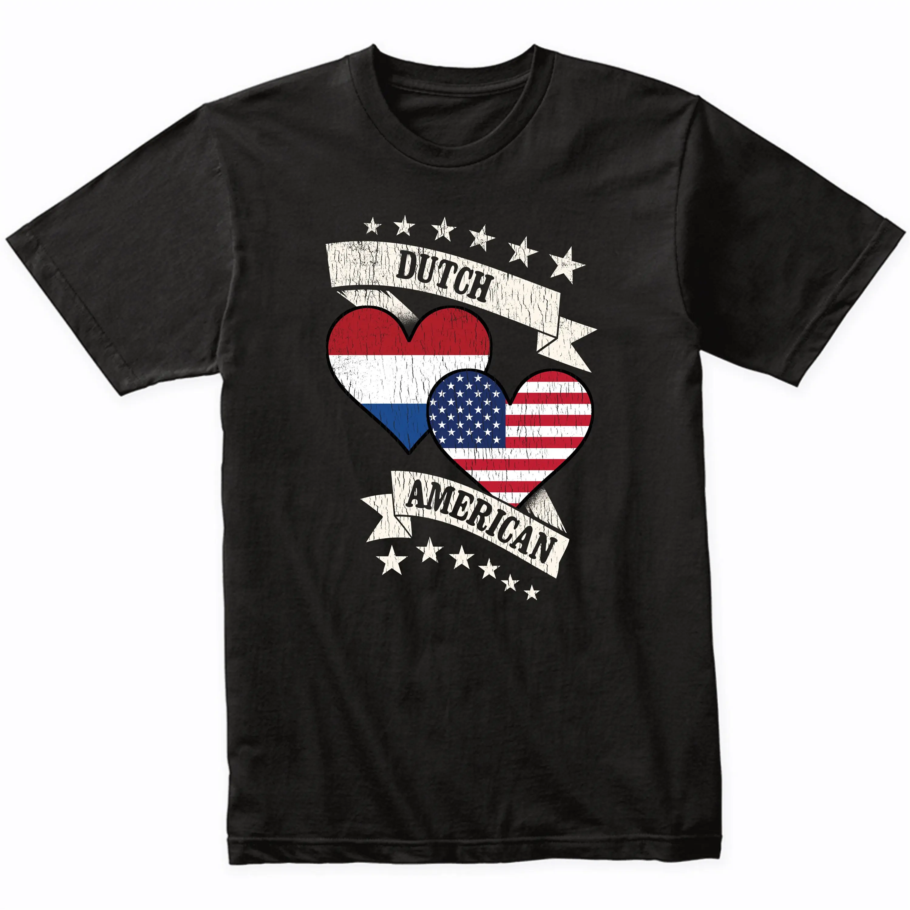 Dutch American Heart Flags Netherlands USA T Shirt Idea Flag