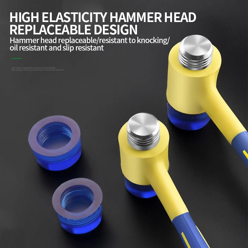 مطرقة مطرقة مطاطية ممتازة قابلة للفصل - رأس 3 في 1 غير قابل للانزلاق مقاوم للصدمات لتركيب الأرضيات/البلاط/الأبواب ومشاريع DIY