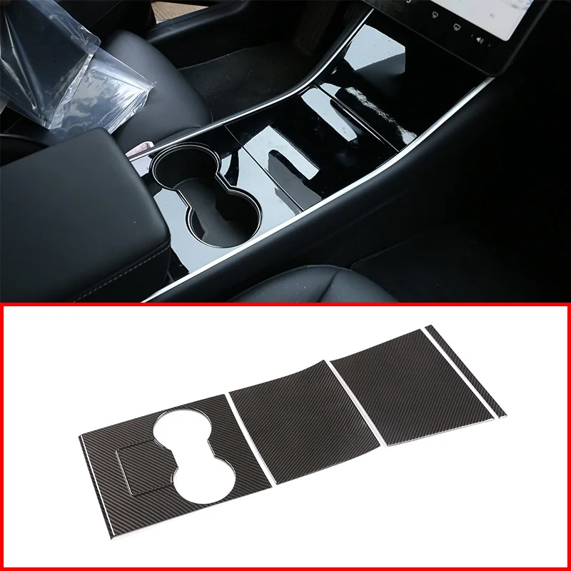 

Car Interior ABS Center Console Film Center Console Cup Holder Panel Cover Trimt Accessories For Tesla Model 3