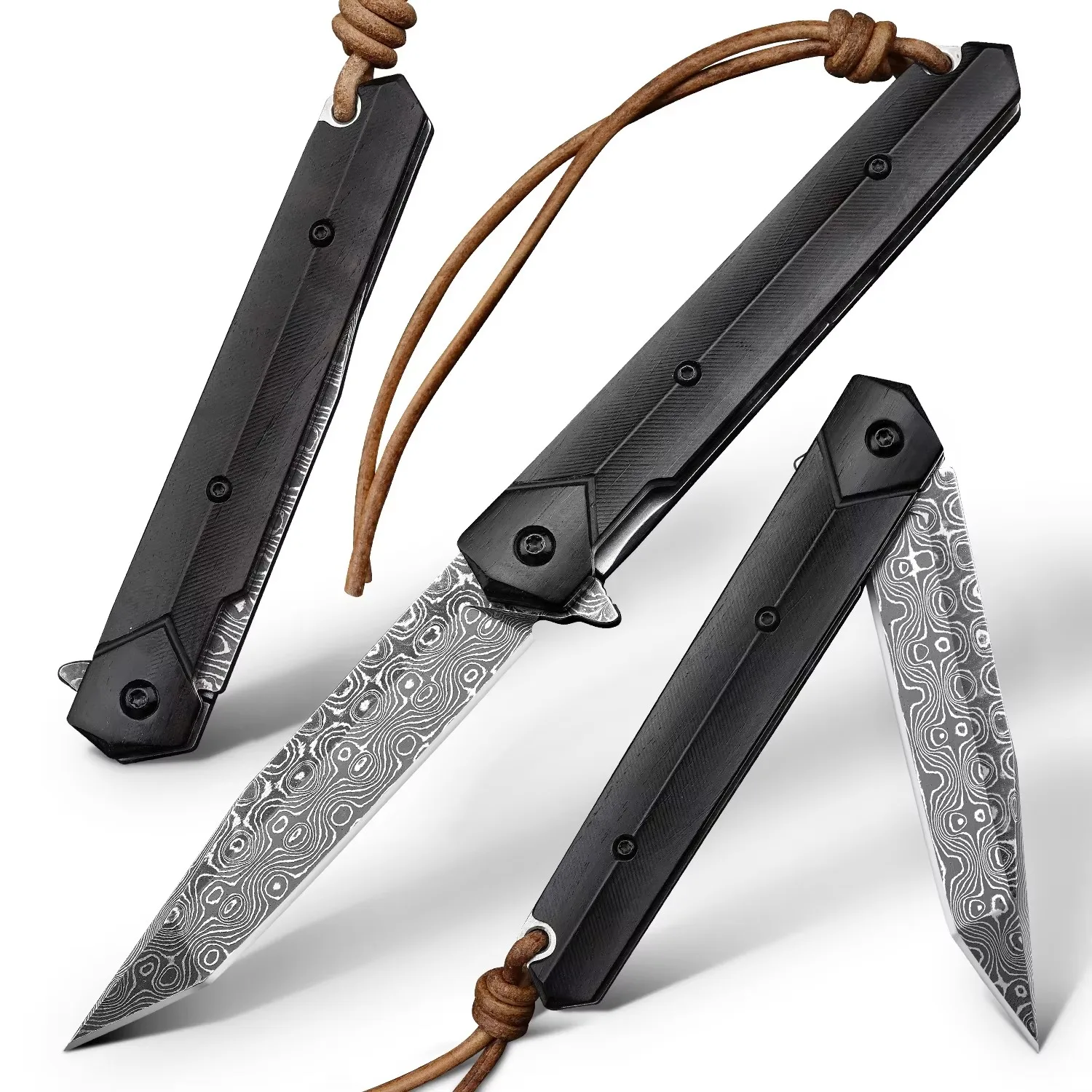 NEWOOTZ high-end imported Damascus steel ebony outdoor survival camping can be used as a gift