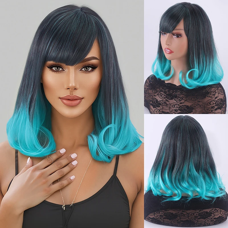 

New natural hair gradient dyed diagonal bangs short curly hair headband Synthetic fiber wig
