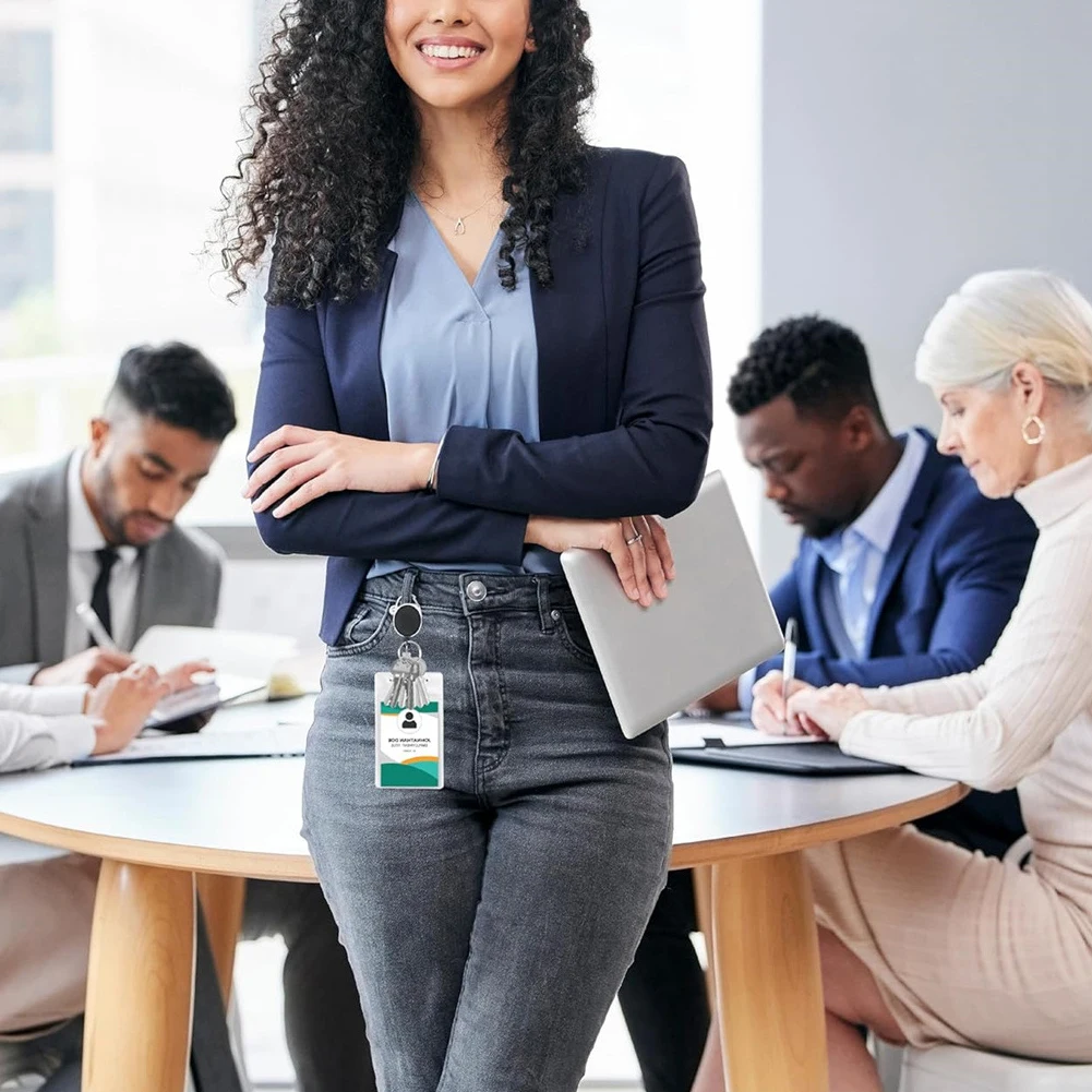 Porta badge identificativo da 2 pezzi con clip e portachiavi Manicotti verticali in plastica trasparente Porta badge retrattile con bobina porta badge retrattile