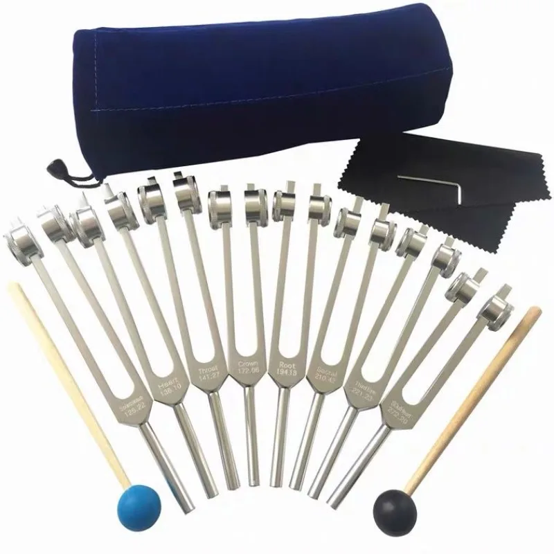 Chakra Tuning Fork Set Sound Healing Therapeutic Tuning Forks 8pcs Silver with Base Professional Meditation Instruments Gifts