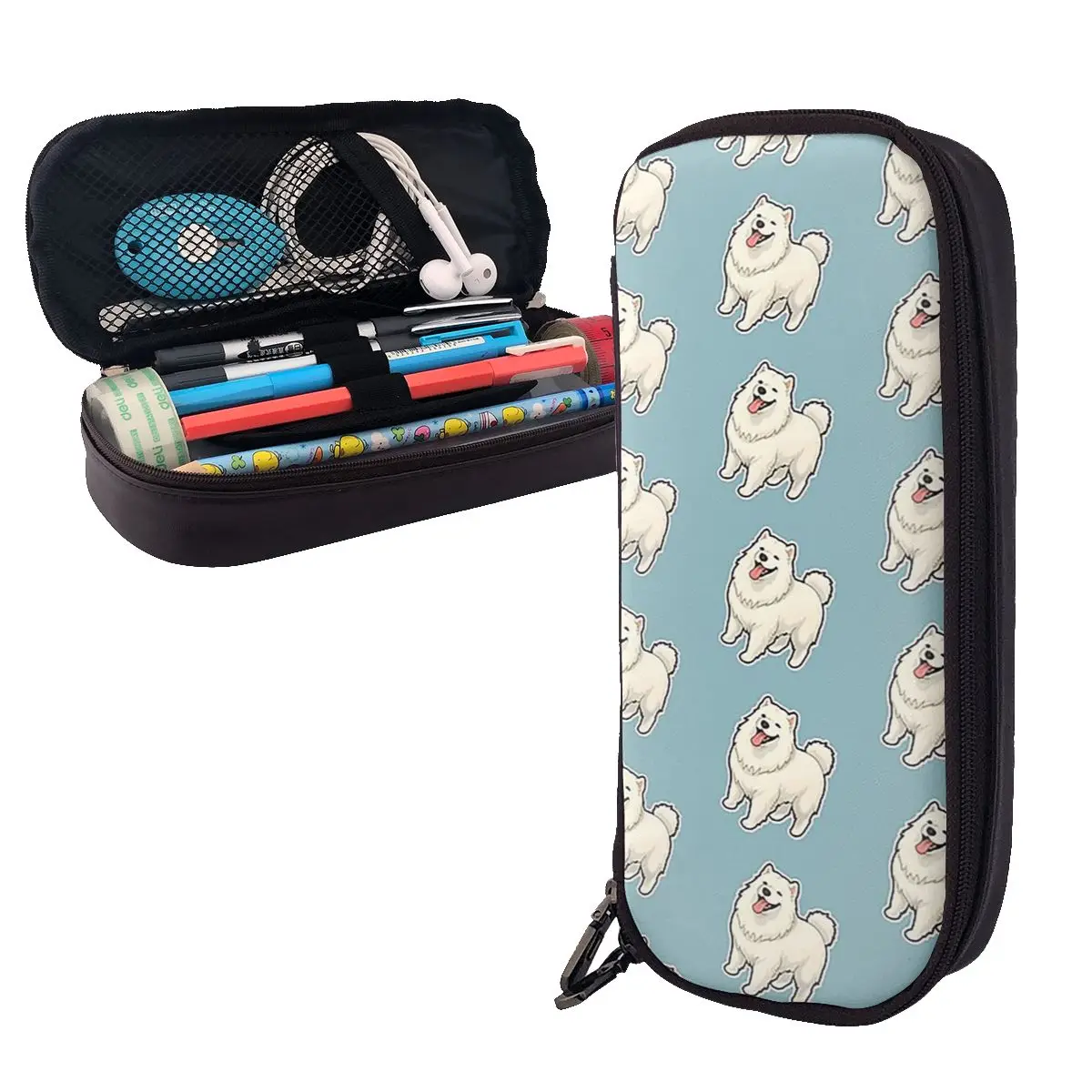 

MaleBoy Samoyed Design For Dog Lovers Leather Pencil Case Pencil Pouch Storage Stationery Supplies Pen Box Pencil Bag Kids Gifts