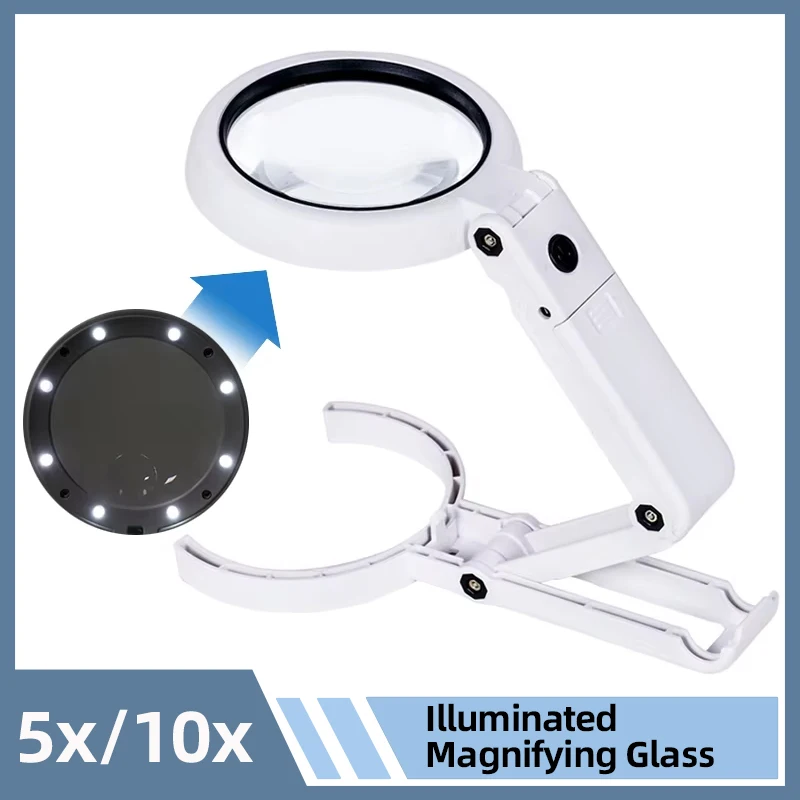 Kaca pembesar meja genggam, 5X/11X, kaca pembesar untuk perbaikan jam kerajinan, bertenaga USB dengan lampu LED dan dudukan