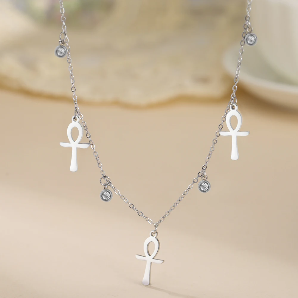 Dawapara Vintage altägyptisches Leben Ankh Kreuz Halskette Amulett des Schutzes religiöser Edelstahlschmuck – Detail 13