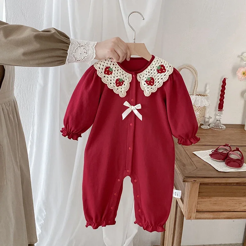 2025 New Autumn Infant Baby Girls Jumpsuit Long Sleeved Cotton Splicing Toddler Baby Girls Romper 0-24M Baby Girls Clothing