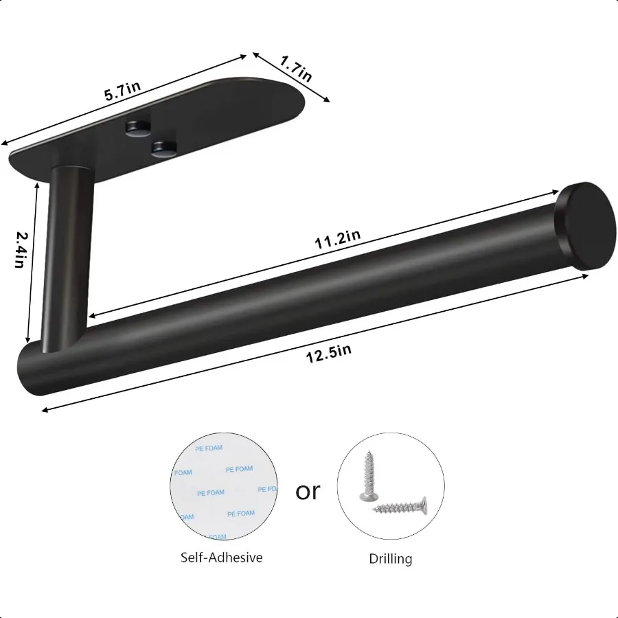 Porta asciugamani di carta adesivo sotto l'armadio Supporto da parete per asciugamani di carta da cucina Porta rotolo di asciugamani di carta nero da attaccare al muro Stainl