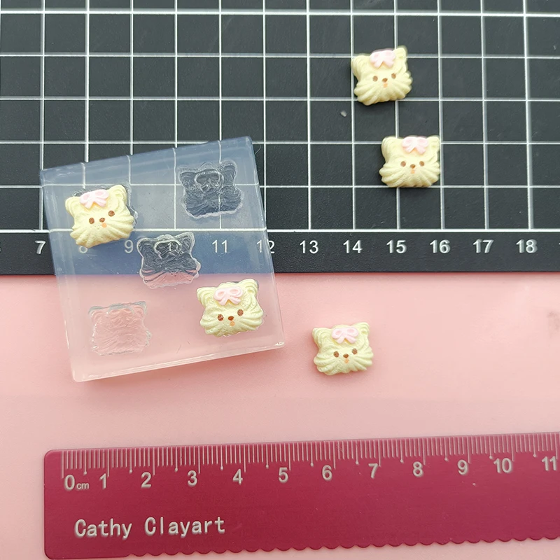 Ultra Light Clay Mini Cute Kitten Biscuit Silicone Mold Doll House Food Toy DIY Molds
