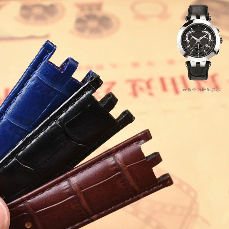 Watchband For Versace V-RACECHRONO Series GMT Double Concave Convex Interface Genuine Leather Watch Strap Men\'s 22mm