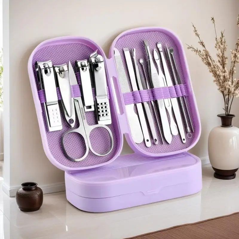14 Pcs Deluxe Manicure & Pedicure Set Stainless Steel Nail Scissors, Clippers, Ear Digging Spoon For Men & Women