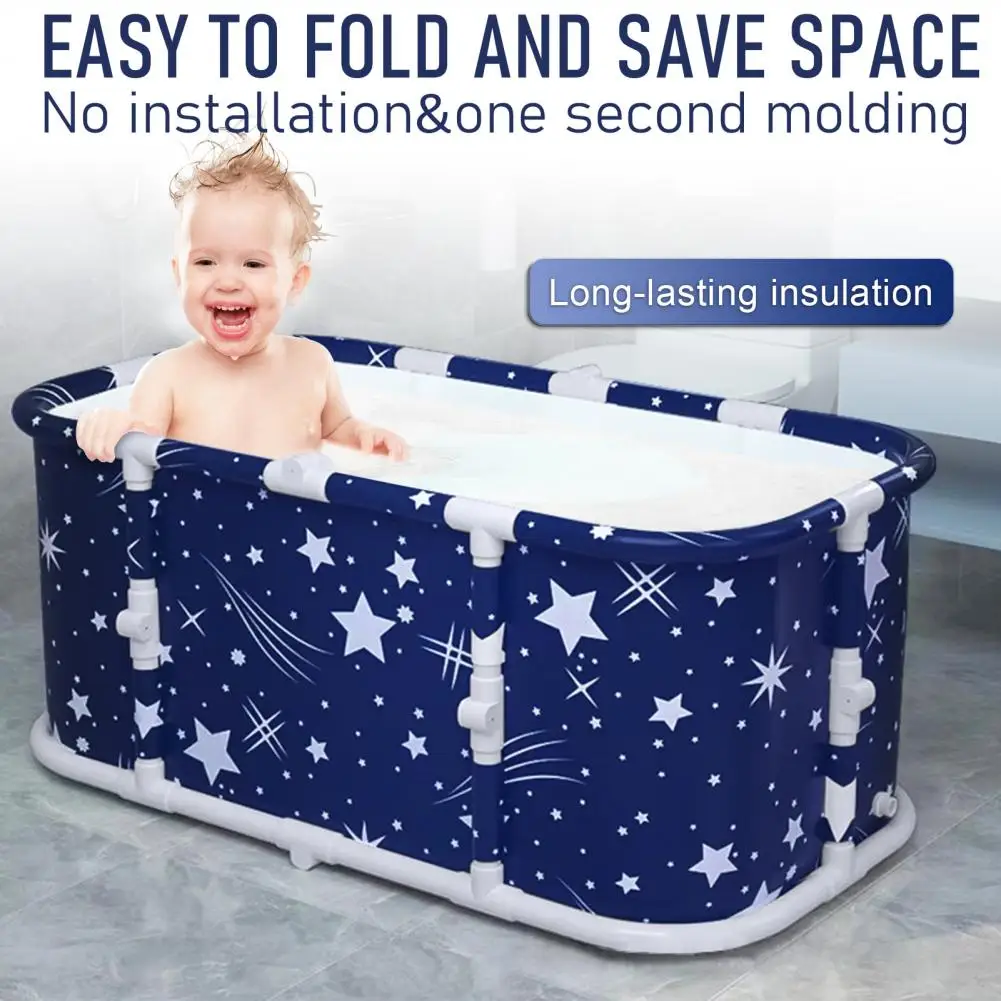 

Freestanding Foldable Bathtub For Adult, Large Soaking Bath Tub With Plastic Frame, Surround Collapsible Bathtub (Starry Blue)