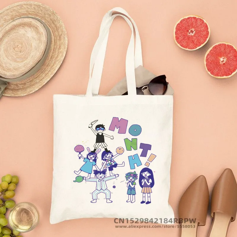 Omori Game Ladies Handbags Cloth Canvas Anime Neutral Cat Shopping Bag Canvas Bags Shopper Security Bag Reusable Shopper Canvas