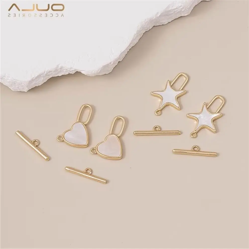 

14K Gold-plated, Mother-of-pearl Heart-shaped Five-pointed Star OT Clasp Diy Pearl Necklace Bracelet Accessory Connecting Clasp