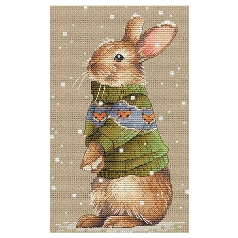 Cute Cartoon Sweater Animal Series Rabbit Cross Stitch Kit 18ct 14ct 11ct hand Embroidery Material Kit