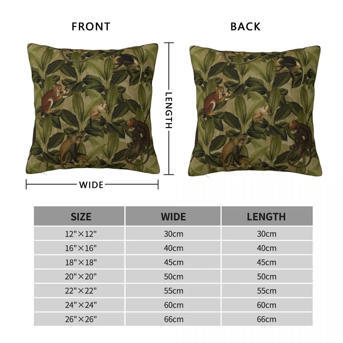 Monkey Jungle Square Pillowcase Polyester Linen Velvet Printed Zip Decor Throw Pillow Case Room Cushion Cover 45x45