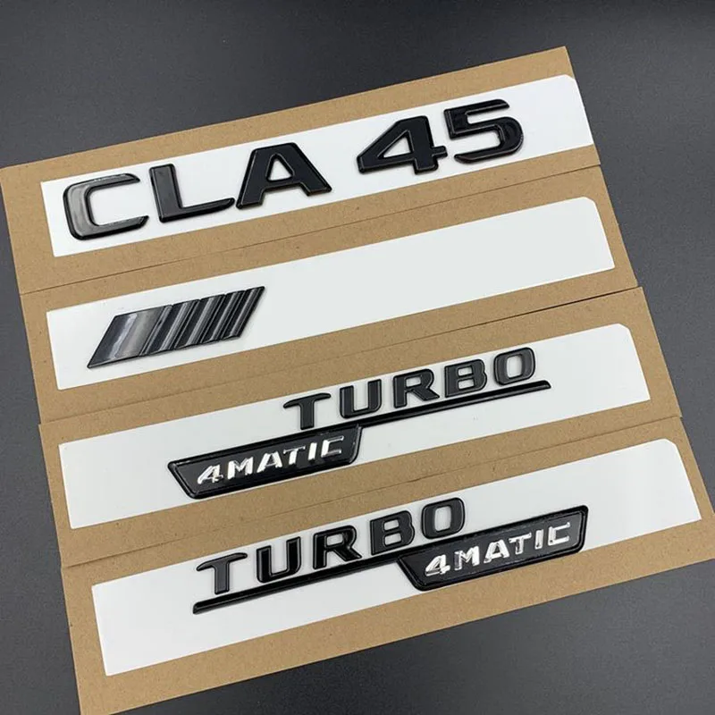 4PCS 3D ABS New Flat Bright Black Car Fender Trunk Emblem Badge Sticker For Mercedes Benz AMG A45 CLA45 GLA45 TURBO 4MATIC