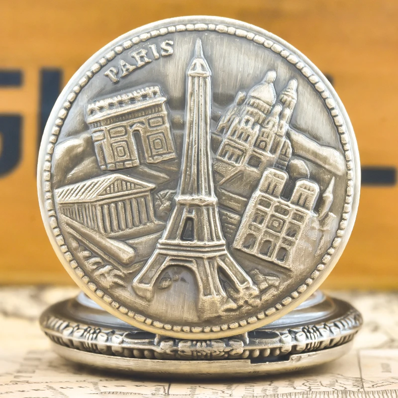 Винтажные бронзовые стимпанк Эйфелева башня резные кварцевые карманные часы ожерелье кулон цепочка для часов мужская женская цепочка коллекция подарок