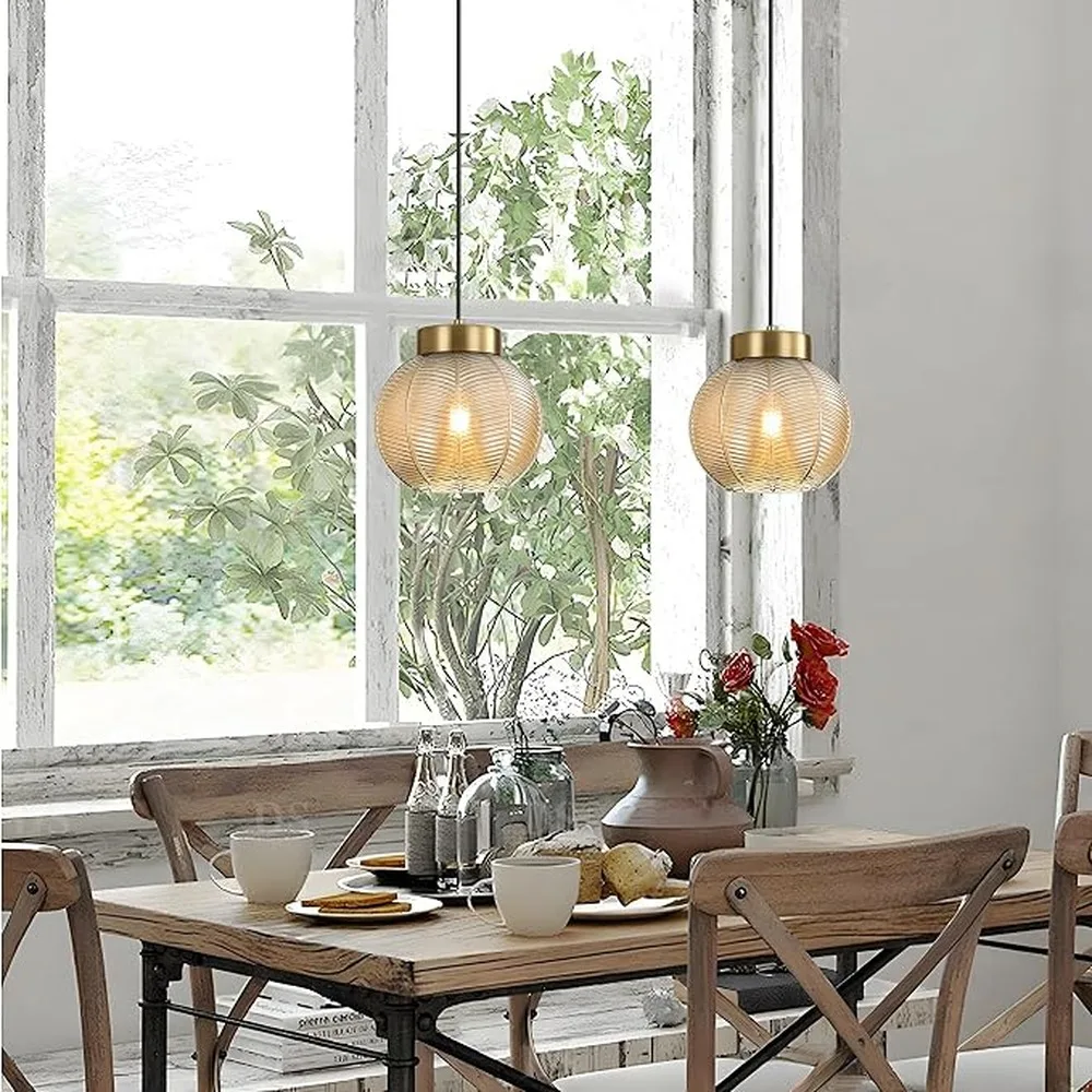 Evee Ribbed Glass Pendant Light Creates Eye-Catching Ambiance For Kitchen Island And Living Areas