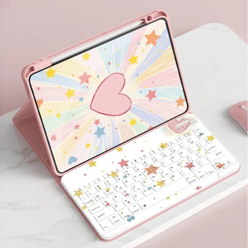 

For Xiaomi Tablet Case with Touchpad Keyboard and Mouse for Redmi Pad SE 11in Pro 12.1 Mi Pad 7 11.2in Cute Rainbow Heart Cover