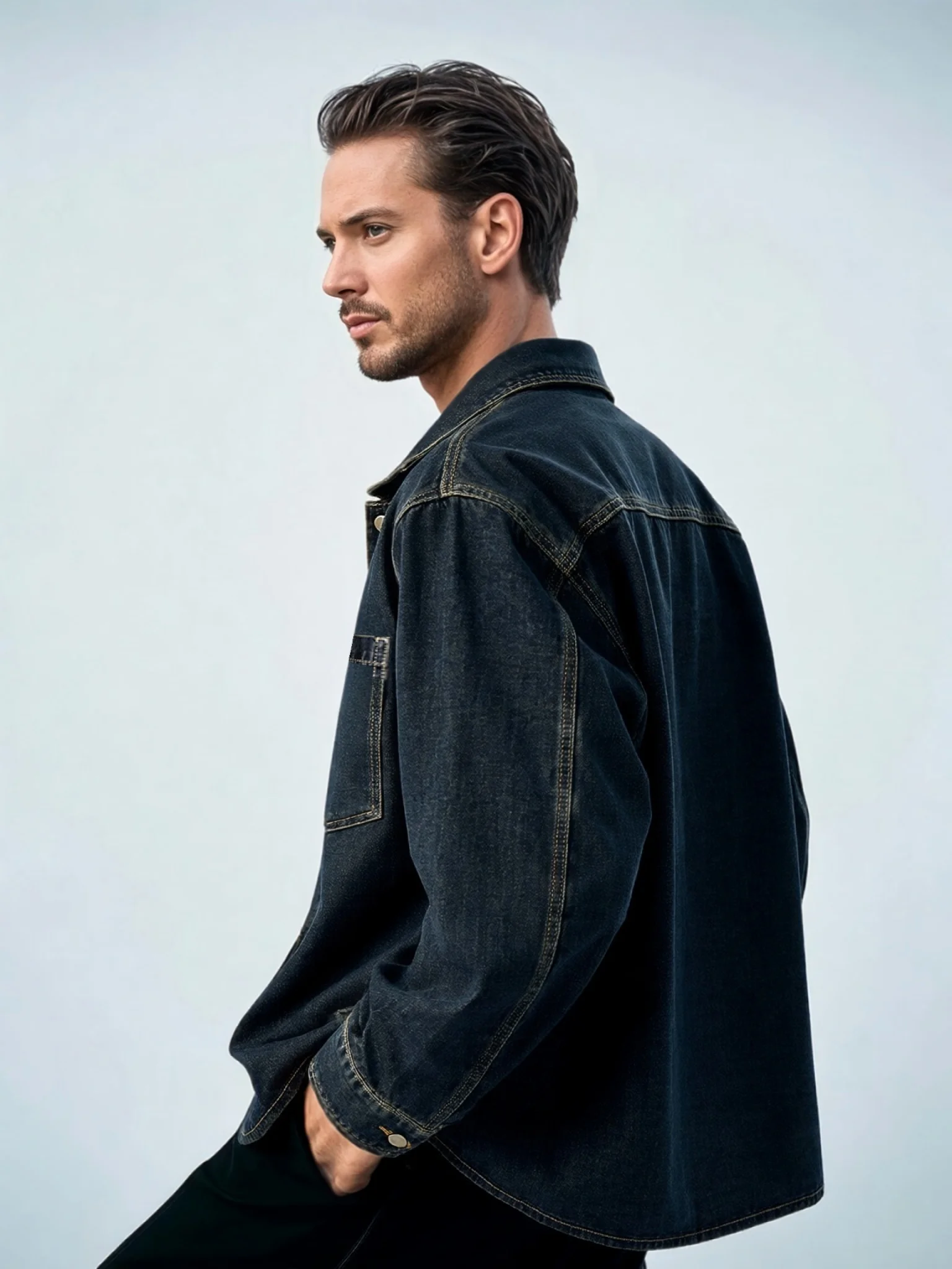 Spring and Autumn new style men's non stretch denim jacket washed vintage design versatile loose shirt style jacket