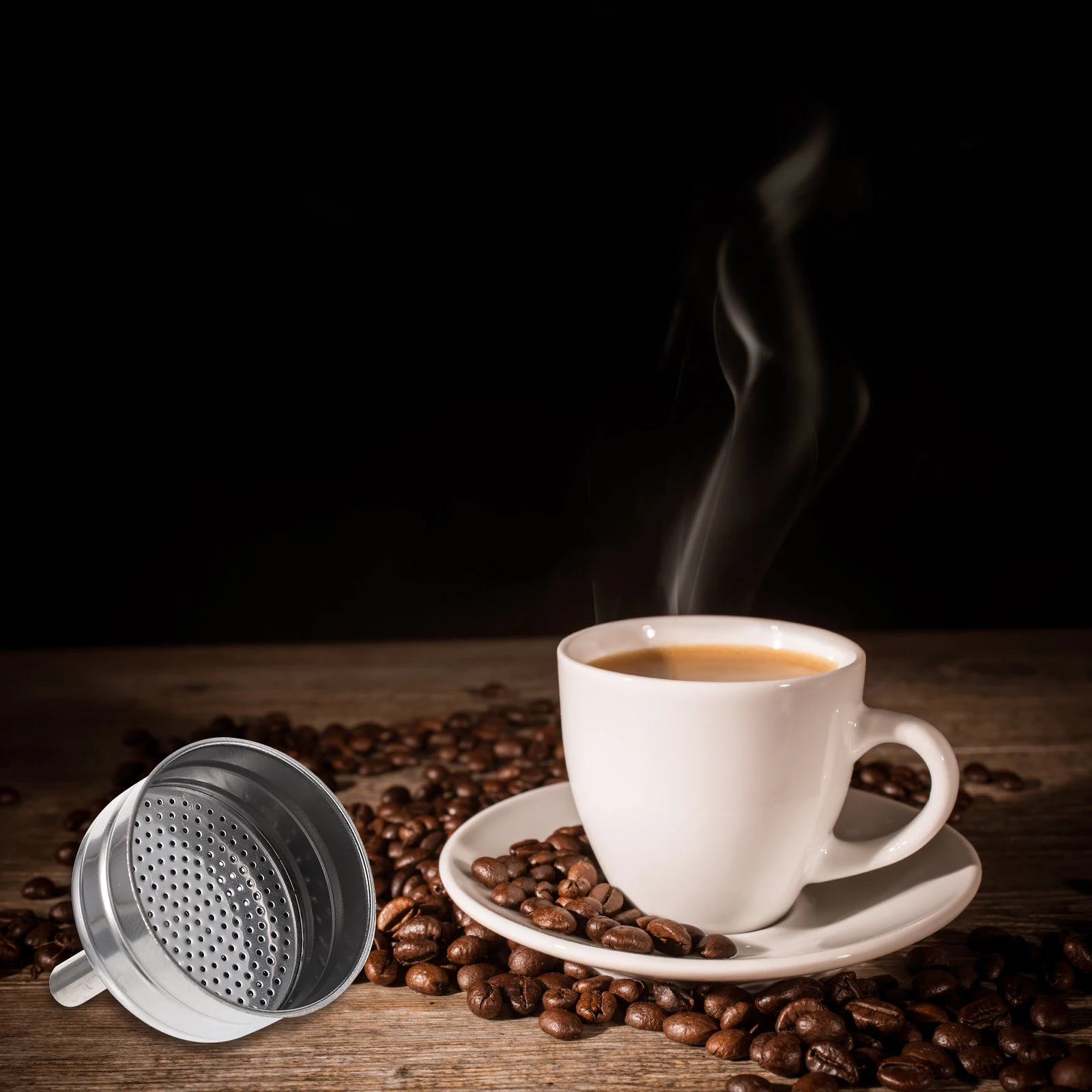 

1Pcs Mocha Pot Coffee Filter Reusable Stainless Steel Fine Mesh Dripper Cup for Grounds Free Brewing Silver Coffee