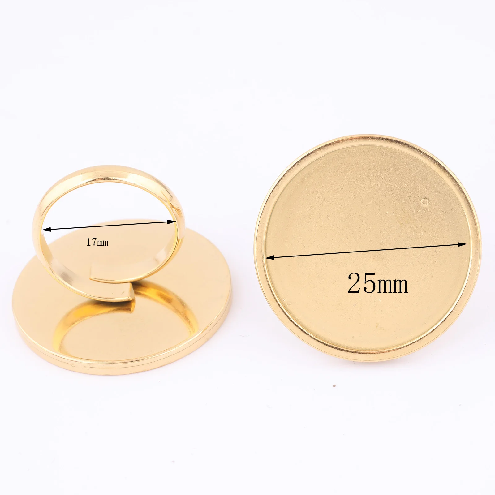 5pcs Stainless Steel Gold Plated Fit 25mm Cabochon Ring Base Settings Diy Adjustable Fingerring Bezel Blanks For Jewelry Making