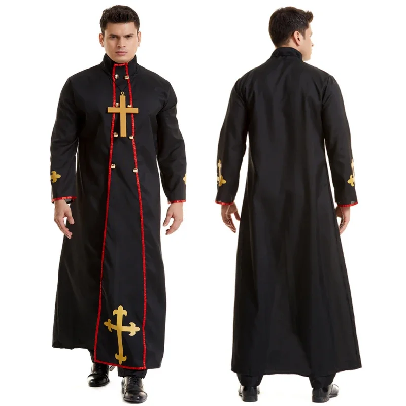 Medieval Priestly Sets Adult Men Evil Priest Costumes Cosplay Halloween Purim Party Stage Performance Fancy Dress and Cross