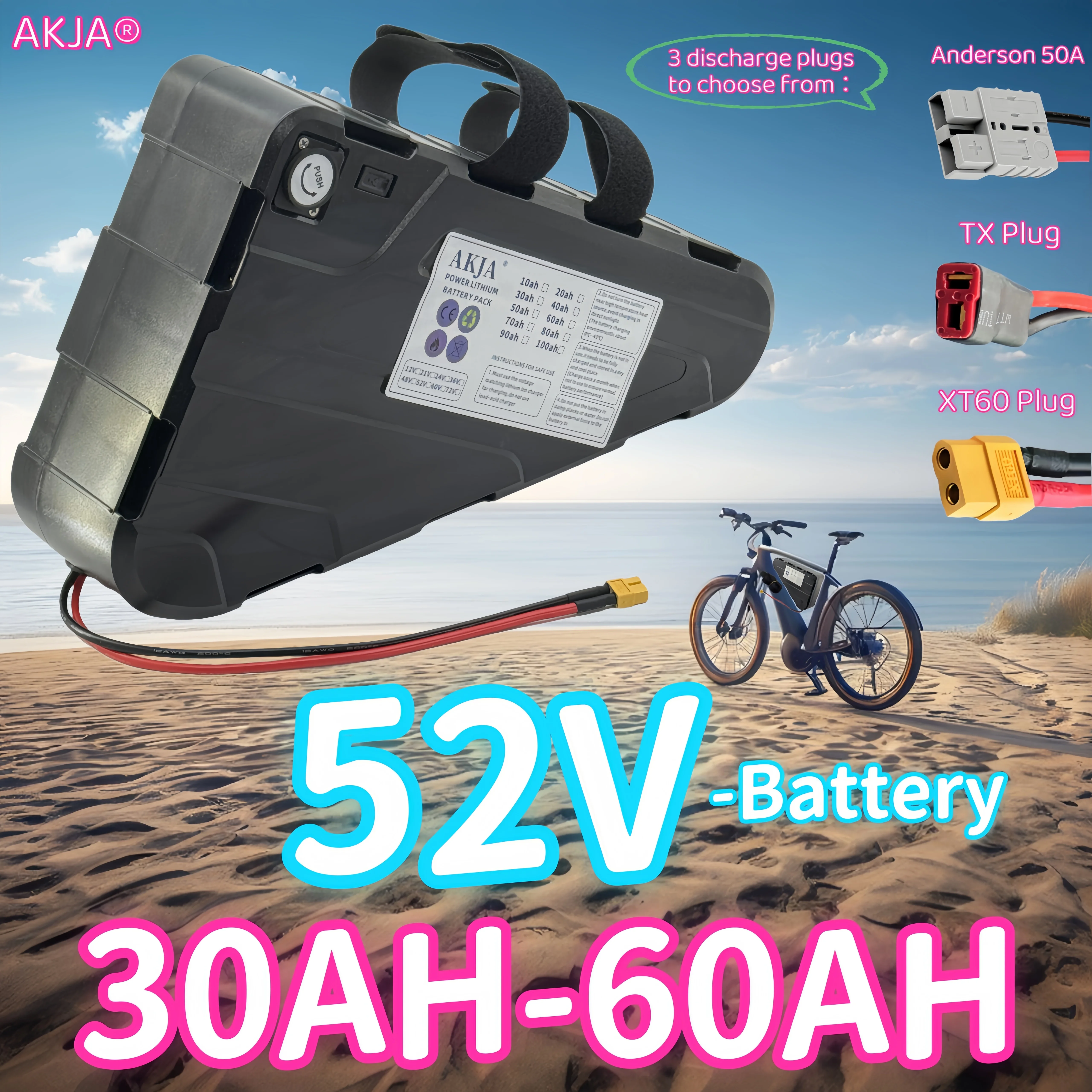 

Air fast transportation High Capacity 52V60AH Waterproof Hard Case Strong power battery pack 350W500W750W1000W triangle battery