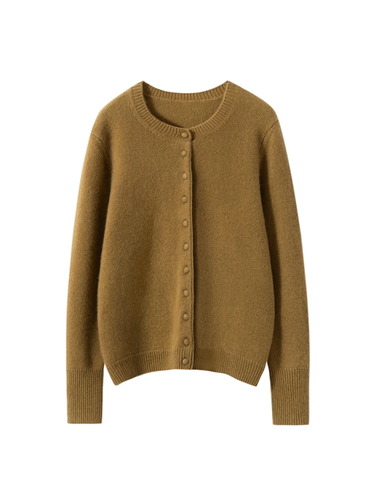 

Однотонный изысканный кардиган, свитер, леггинсы с длинными рукавами и круглым вырезом, осень-зима, 100% кашемир, мягкая теплая женская трикотажная одежда, топы