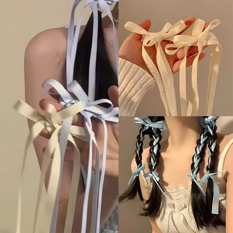 

Braided Hair Ribbon Tied Hair Bow Hair Clip White Double Ponytail Hair Accessory Women Tied Hair Tie Ribbon