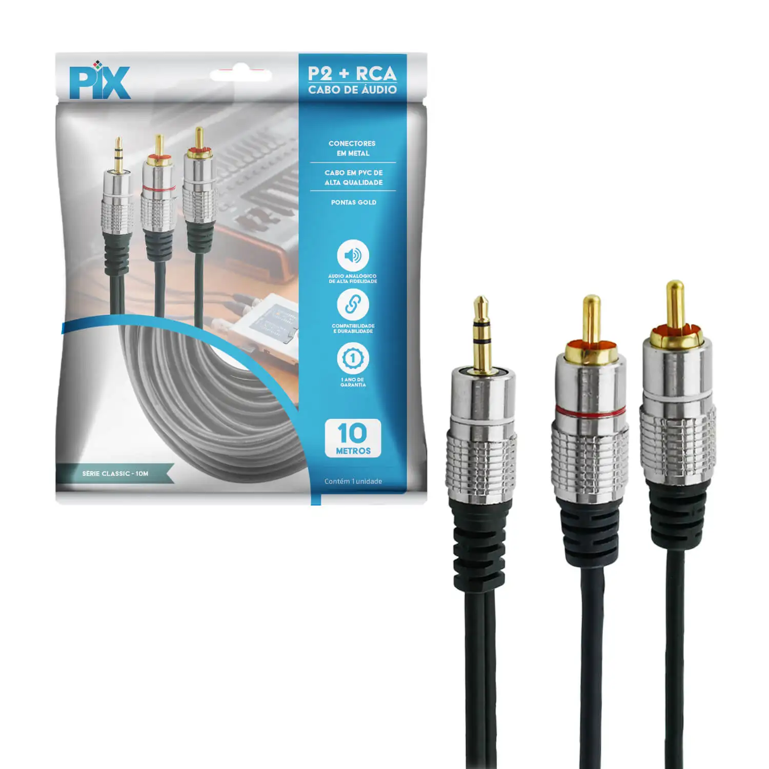 Professional Audio Cable P2 + 2 Rca Armored 10 Meters 24k