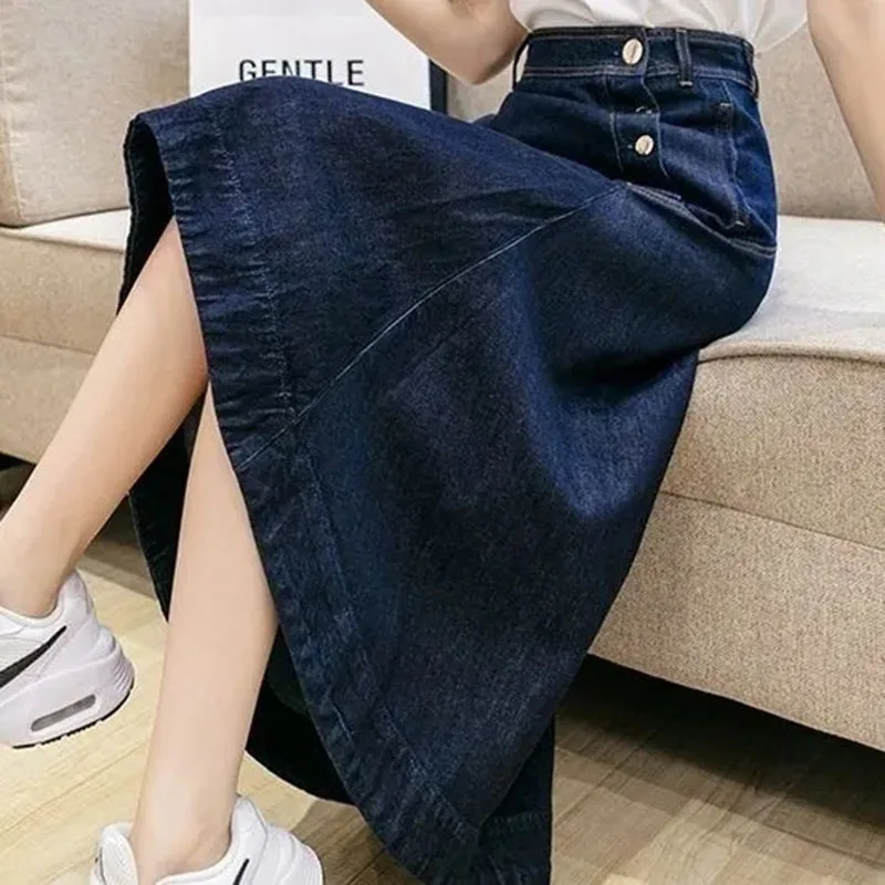 Split Denim Skirt for Women, A-Line Large Swing Skirts, Female Casual One-Step Skirts, Spring and Summer Fashion, New Trend