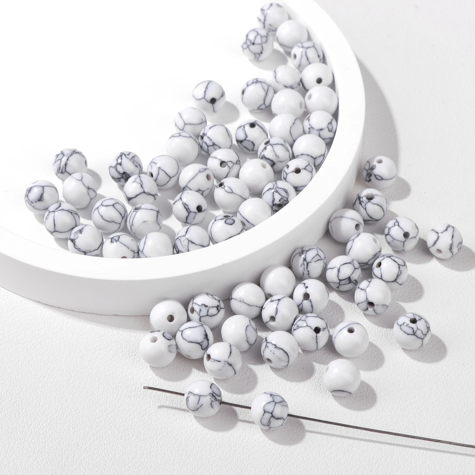 8MM 50pcs Second Generation White Howlite Beads Stone Round Spacer Beads for Jewelry Making Accessories