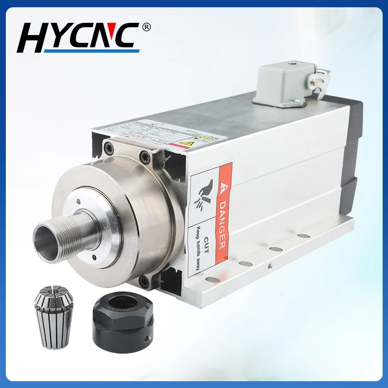 2.2KW Square Air-cooled Spindle Motor ER20 220V 380V 400Hz 24000rpm With Mounting Flange For CNC Milling And Engraving Machine