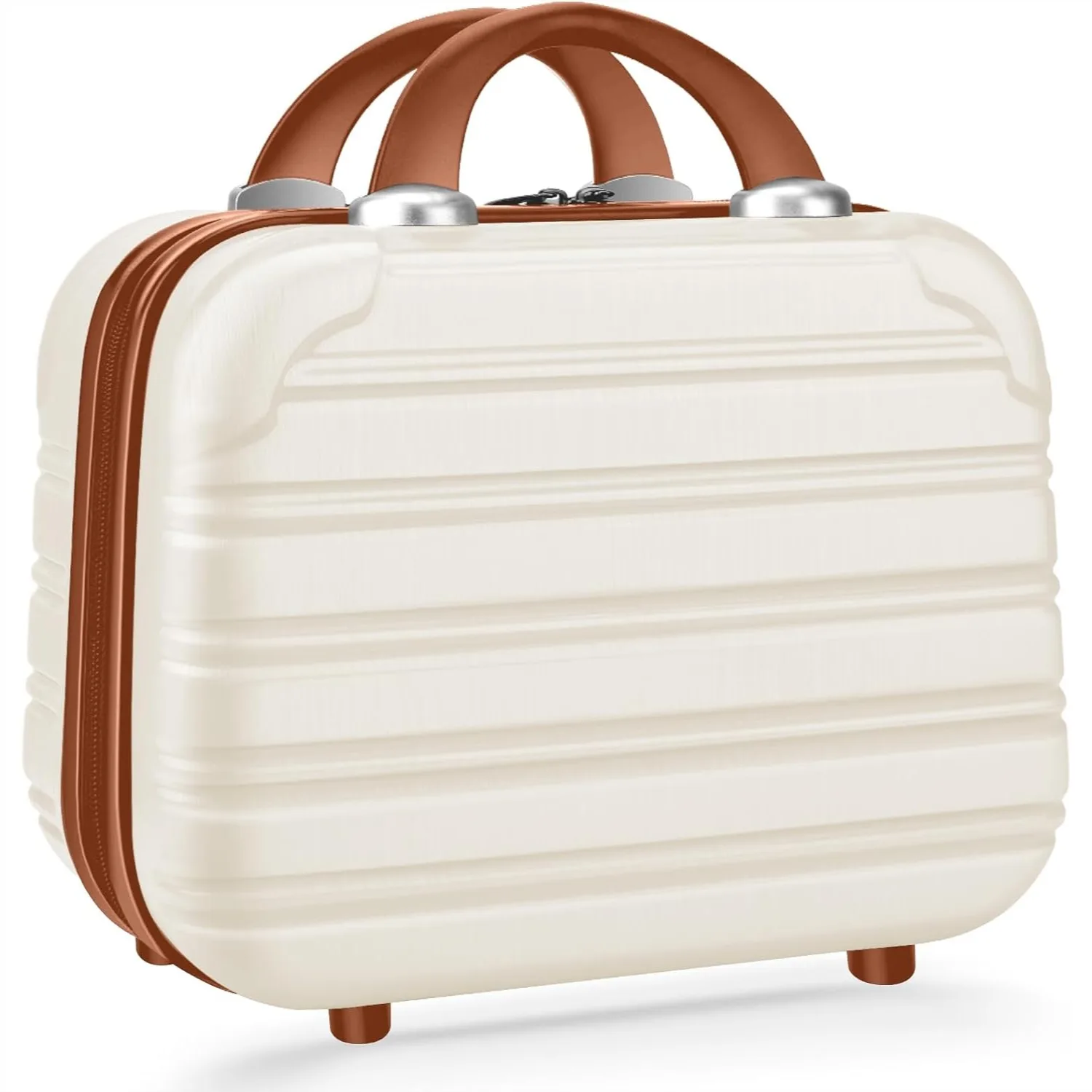

14 inch Hard Shell Makeup Train Case, Portable PC ABS Mini Suitcase for Cosmetics Organizer, Toiletry Beige