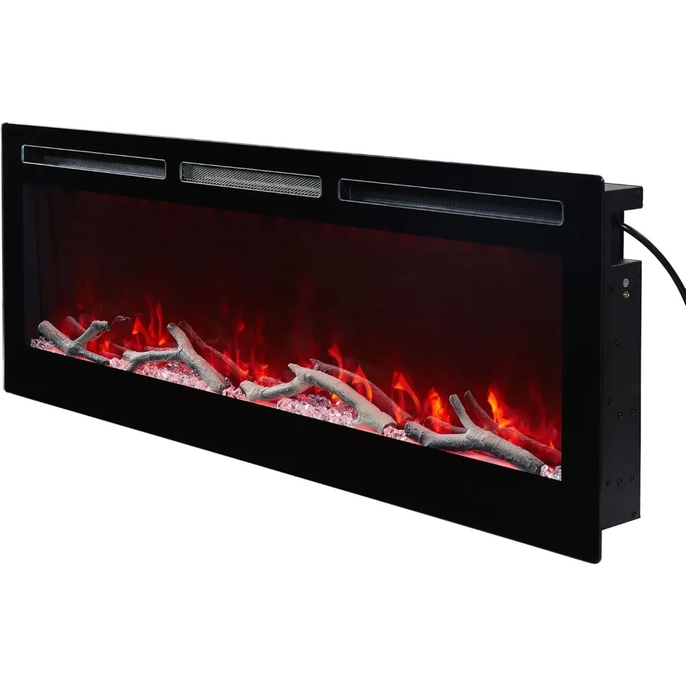 50 inches Electric Fireplace Recessed and Wall Mounted Electric Fireplace Heater and Linear with Timer, Remote Control