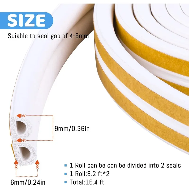 Door Weather Stripping, Soundproof Insulation Seal Strip for Windows with Self-Adhesive Protection (White, 33Ft)