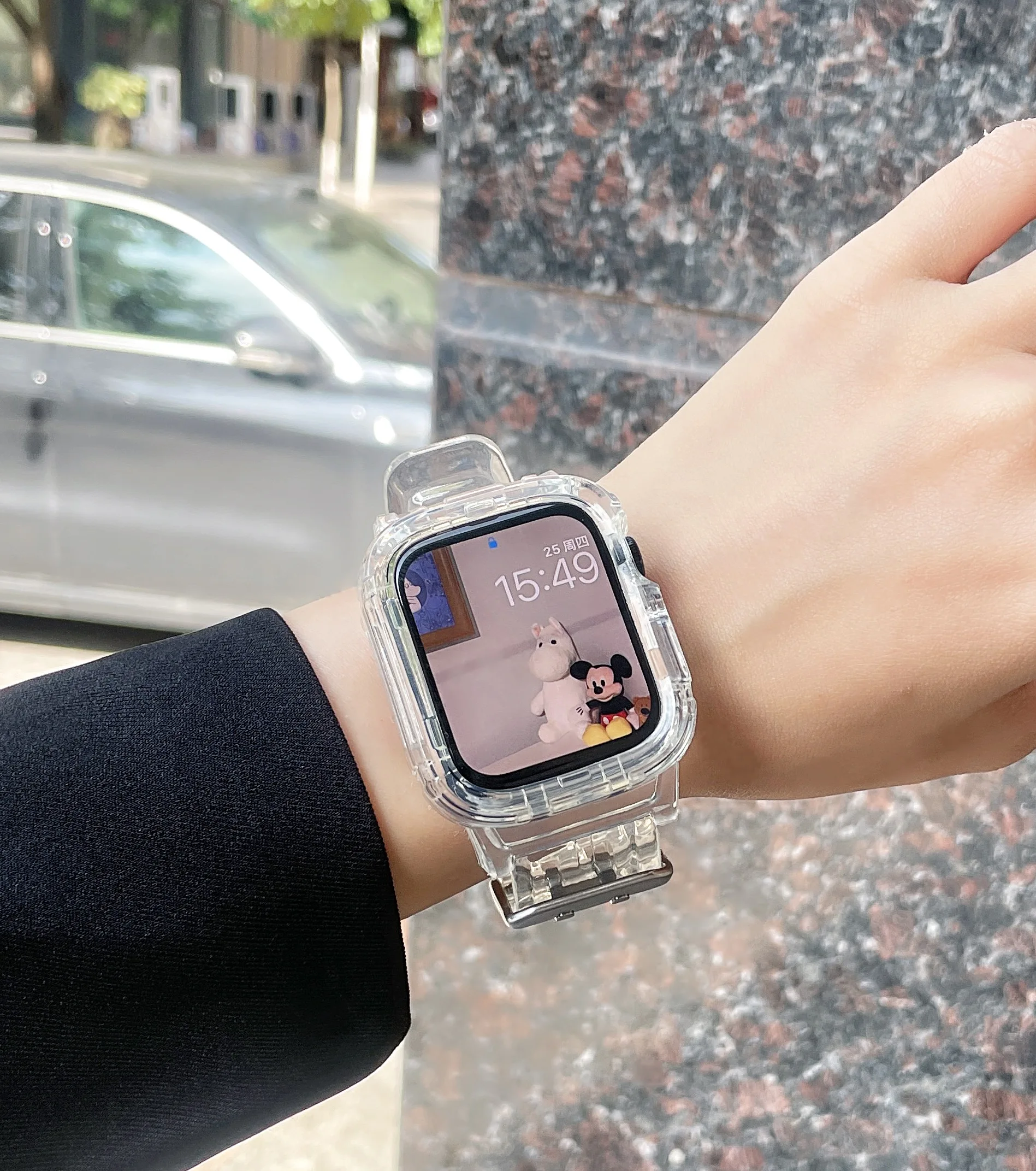 เหมาะสำหรับสายคาด Apple Watch นาฬิกาข้อมือทรงสปอร์ตใสอัลตร้า49มม. SE สายรัดข้อมือที่เรียบง่าย iWatch 8 7 6 45/44/42/41mm