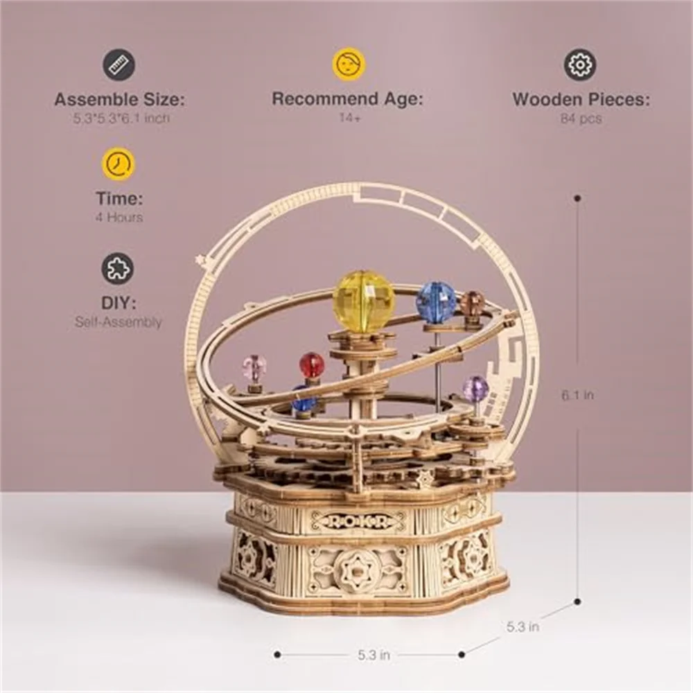 Robotime Rotating Starry Night Mechanical Music Box 3D Wooden Puzzle Assembly Model Building Craft Kits for Children Kids AMK51